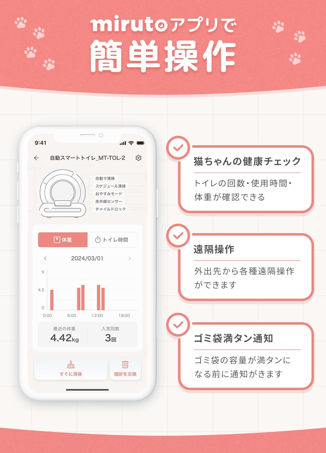 Amazon | 【獣医師監修】 miruto 専用ゴミ袋 猫 自動トイレ お留守番