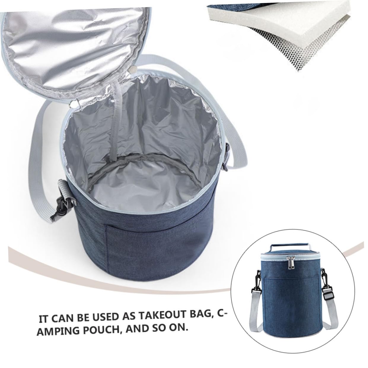 GALPADA Runde Isoliertasche für Lebensmittel, Aluminiumfolie, Navy, Oxford | Zwei Wege Reißverschluss, Leicht und Tragbar, für Picknick und Takeout