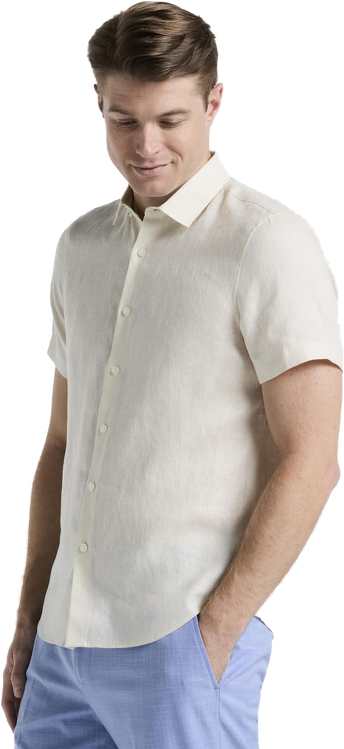 Men's Solid Linen Short Sleeve Button-Down Shirt