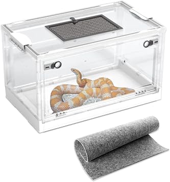 Dutiplus Large Snake Reptile Tank Amphibians Habitat Cages Sliding Screen Top for Lizard,Gecko, Frog, Hamster,Hermit Crab Animals21.65"x12.6"x12.2" White