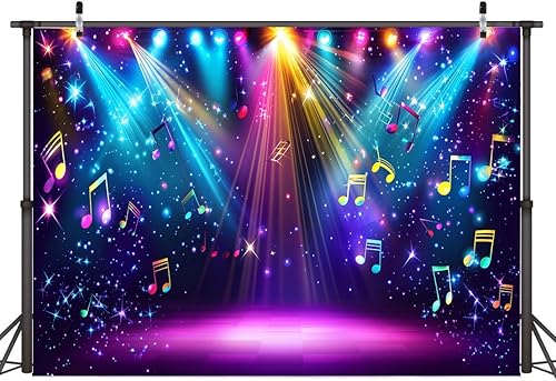 Miniatura 3 de AIIKES Fondo de fotografía de escenario de arco iris de 7 x 5 pies, telón de fondo colorido de discoteca de los años 80, música rock, brillante,