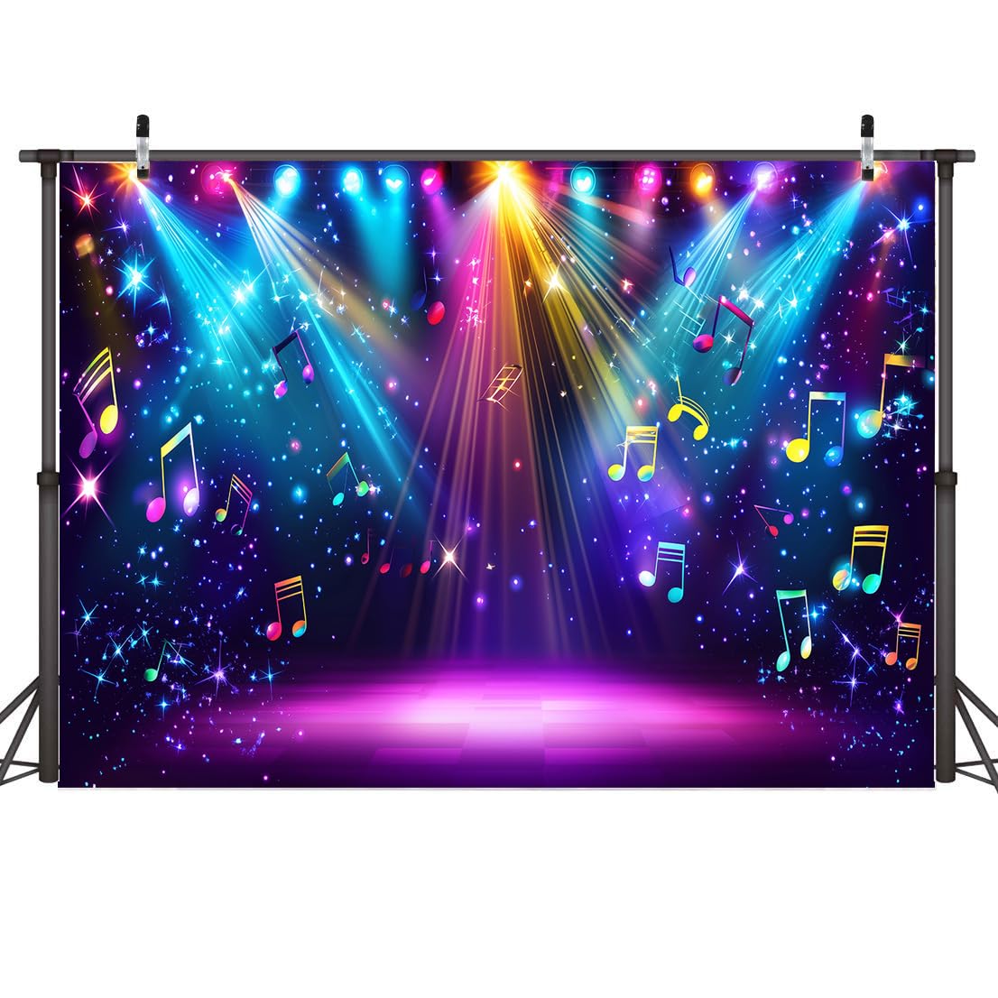 AIIKES 8x6ft Rainbow Stage Photography Backdrop1980s Colorful Disco Backdrop Rock Music Glow Neon Dance Birthday Party Decorations Backdrop XY142