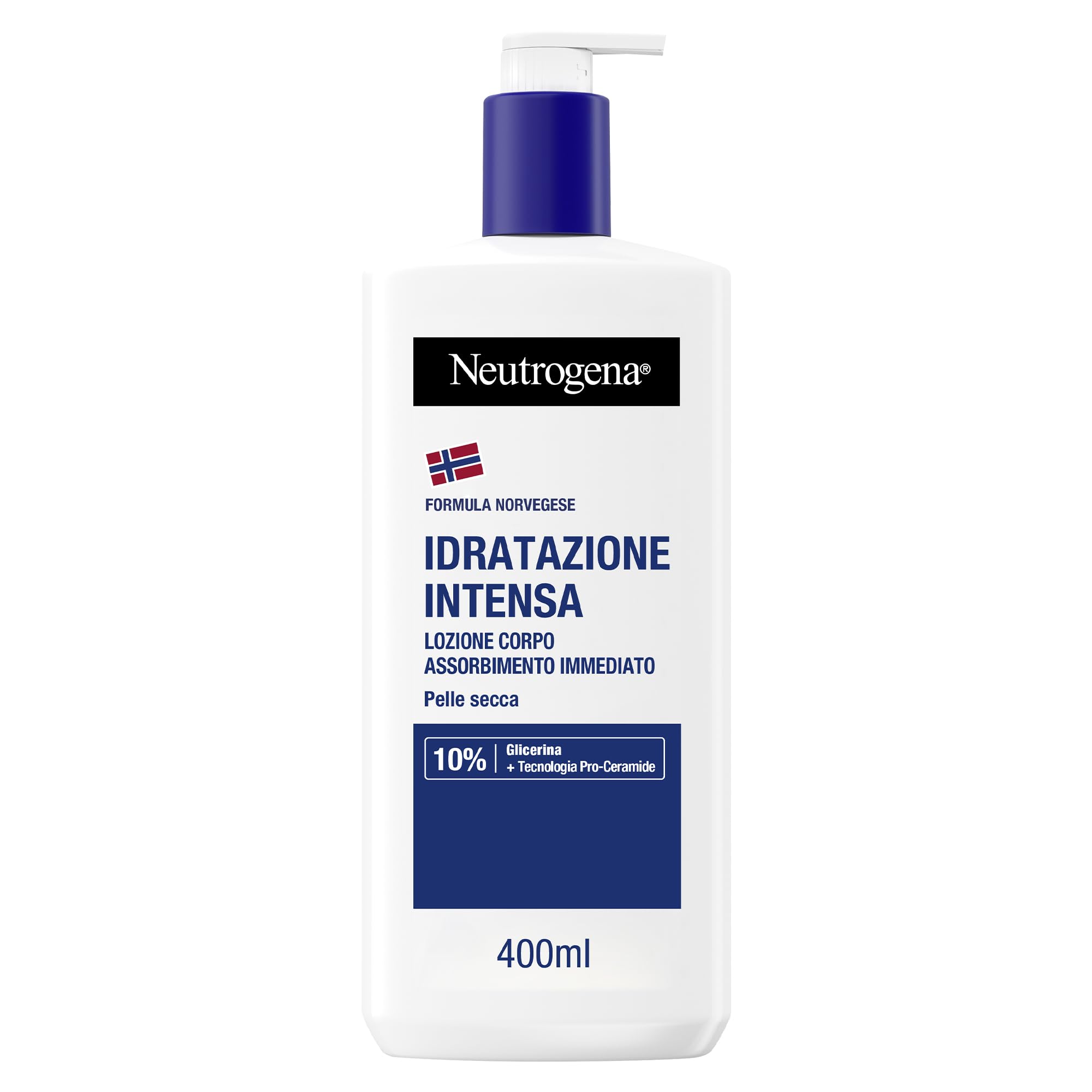 Neutrogena Formula Norvegese Lozione Corpo Idratazione Intensa, Crema corpo per 72h di nutrimento, Crema idratante corpo con 10% Glicerina, Crema corpo idratante pelle secca, 400 ml