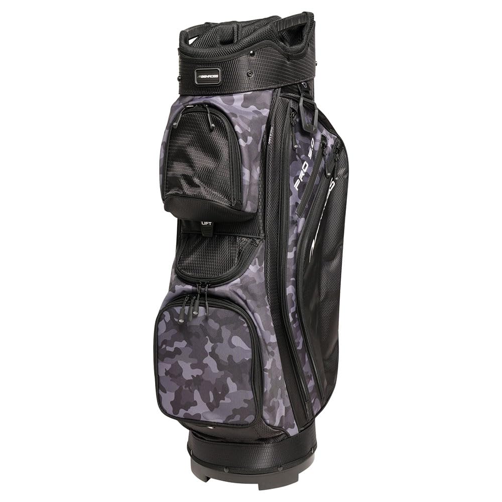 Benross Pro 5.0 Golf Cart Bag – 14 Way Divider Golf Trolley Bag with Multiple Pockets, Cart Strap Channel & Rain Hood, Lightweight Durable Golf Bag - Black Camo
