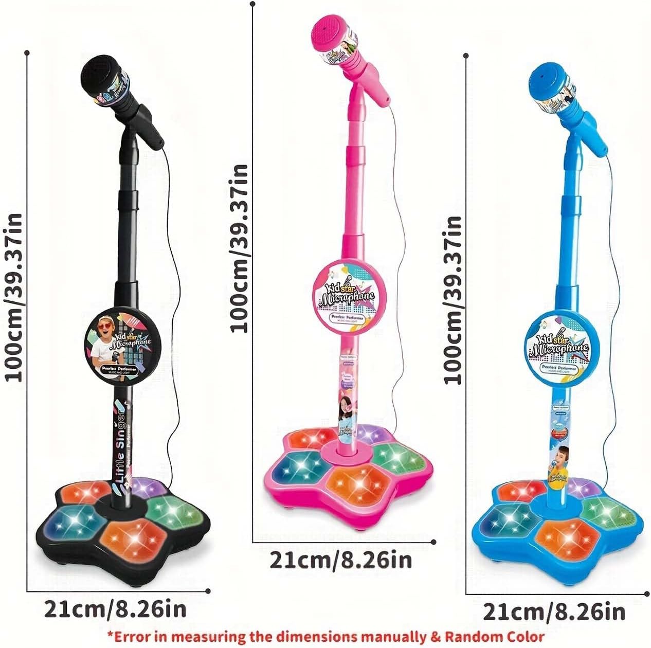 The All-in-One Microphone Toy, New Karaoke Microphone Toy with Adjustable Stand and Colorful Led Lights, Children’s Singing Toys Microphones with Echo for Little Singers (Pink)