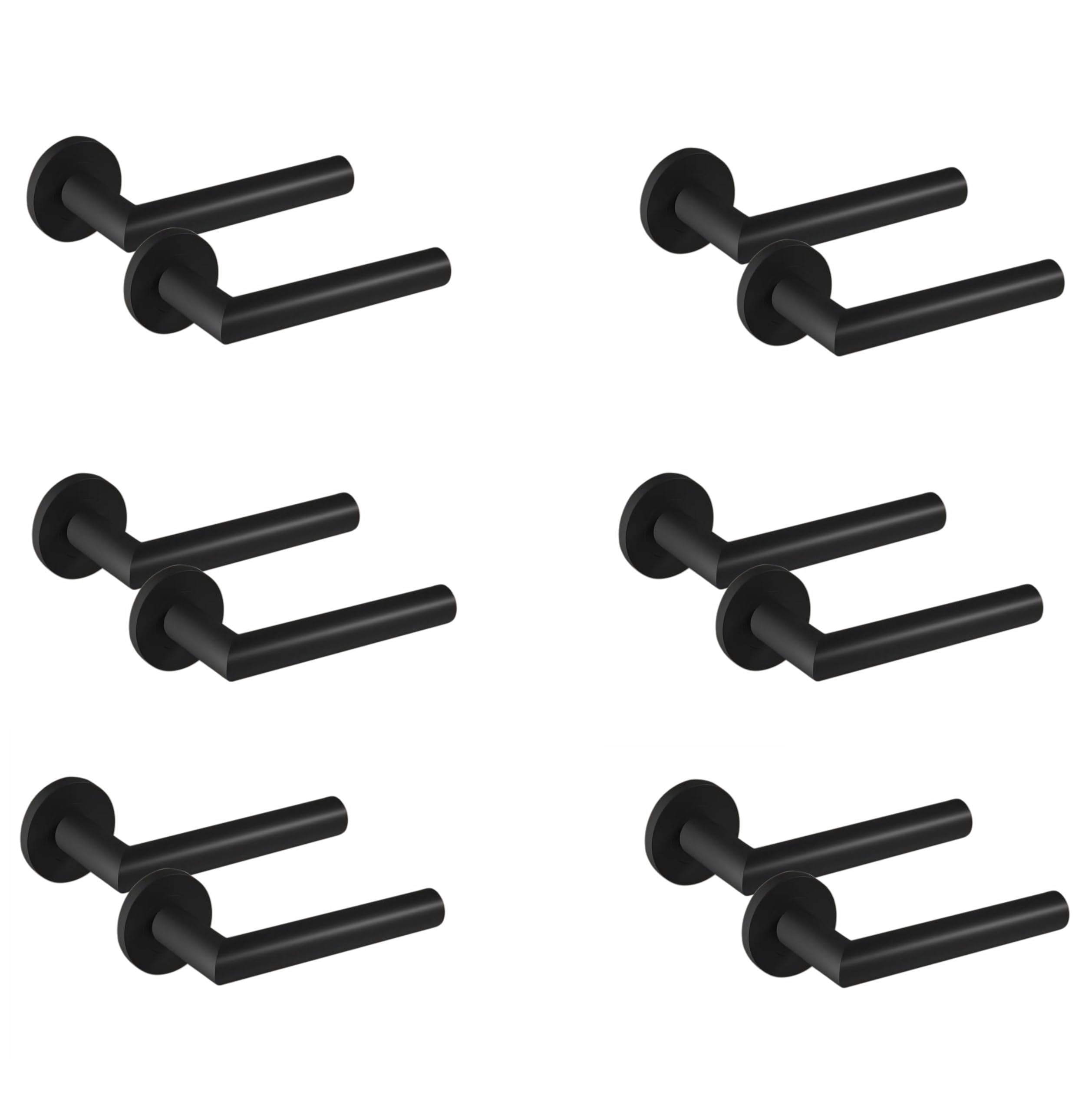 6 Pair Door Handles Mitred Design Round Rose Door Handle Matt Black Finish