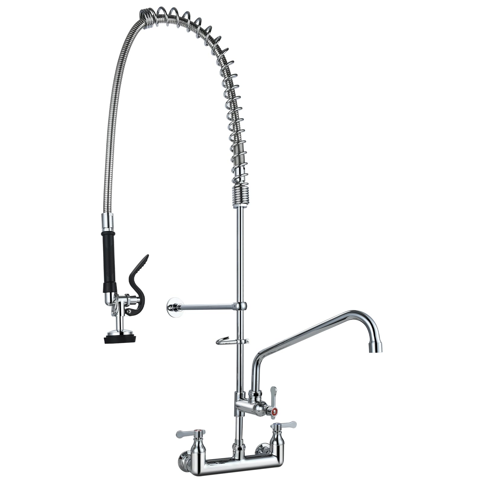 Photo 1 of ***SIMILAR PRODUCT** Commercial Kitchen Faucet with Pre-Rinse Sprayer 43" Height 8" Center Brass Constructed Wall Mount Kitchen Sink Faucet with Coiled Spring Pull Down Spray and 12" Add-on Swing Spout