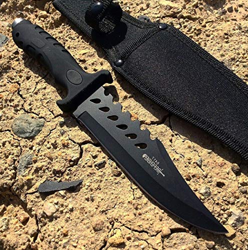 Defender 10.5" Black Hunting Knife Ultra Sharp Fixed Blade Knife Rubber Handle