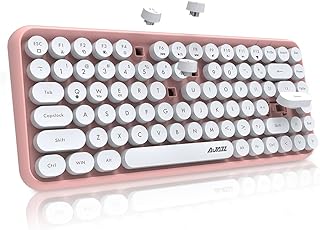 FELiCON 308i Retro Wireless Keyboard, Bluetooth Silent Cute Computer Keyboard with Round Punk Compact 84 keys, Lightweight, Matte Texture,Typewriter Design for PC, Laptop, Mac, Phone-Pink