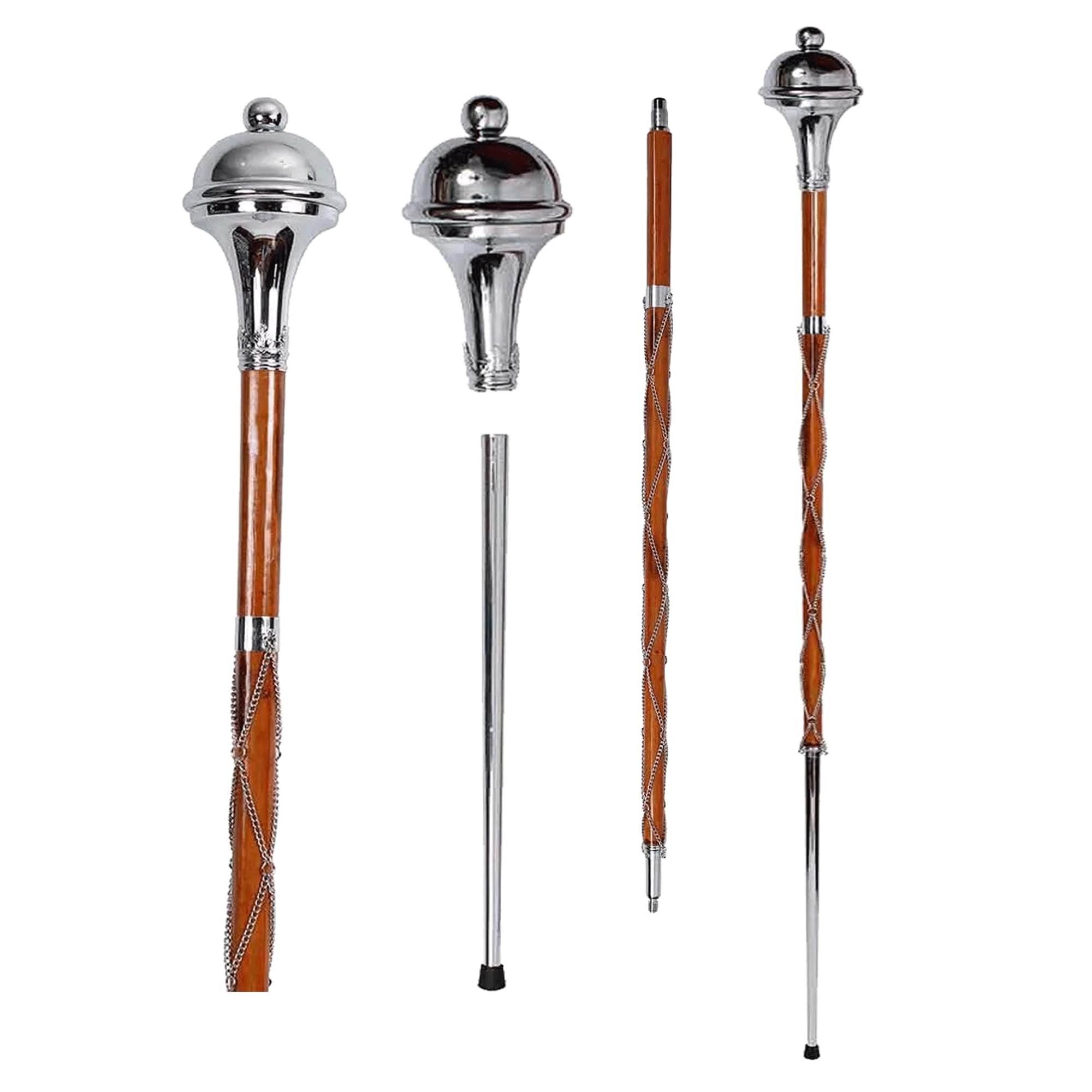 Drum Major Mace Stave & Stick Plain Head Ball Top Chrome Three Part