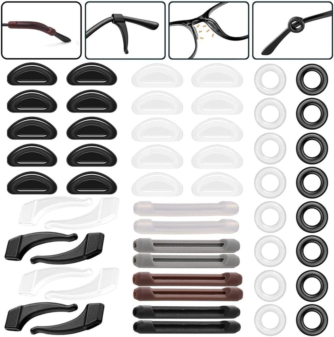 MAYCREATEEyeglasses Retainers Sets, Silicone Anti-Slip Eyeglass Holder, Eyeglasses Temple Tips Sleeve Retainer for Behind the Ear, Reusable Glasses Ear Grip for Sport Study