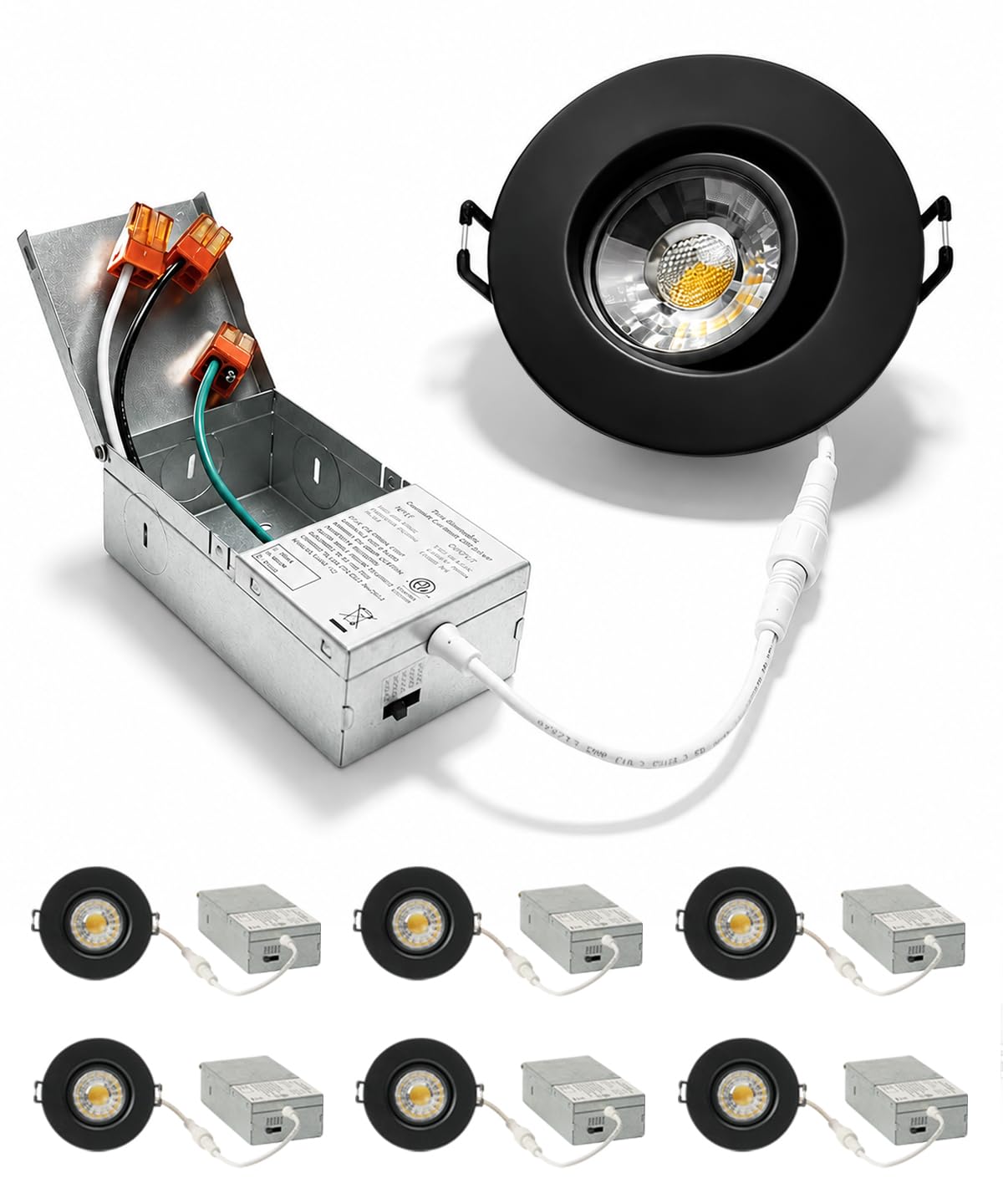 3 Inch LED Recessed Light,Adjustable Canless Downlight,Black 6 Pack
