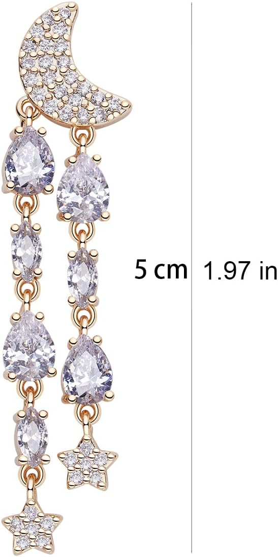 Crystal Teardrop Dangle Tassel Earrings for Women Wedding Earrings for Brides,Fancy Purple Green Cubic Zirconia Rhinestone Dangling Moon and Star Earrings for Prom Party - Image 7