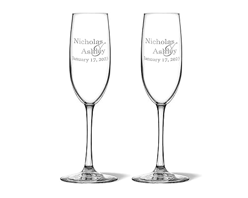 Alterd Industries Personalized Wedding Toasting Glasses - gifts for the bride and groom, Bride and Groom Set, Mr and Mrs Engraved Champagne Toast