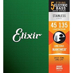 Cordes Elixir® en Stainless Steel avec revêtement NANOWEB® pour basse 5 cordes, Long Scale, Light/Medium (.045-.135) - Les Beatles, Paul McCartney, John Lennon, RIngo Starr, George Harrison