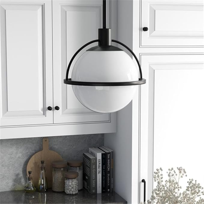 Henn&Hart Cieonna 9.38" Wide Pendant with Glass Shade in Blackened Bronze/White Milk photo 2