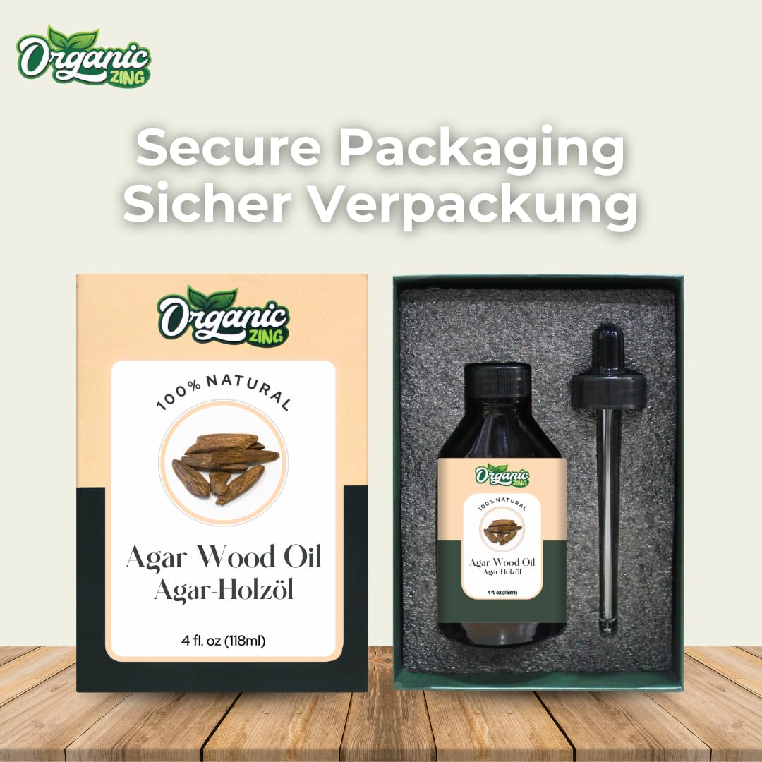 Organic Zing Agarwood Oil | Pure & Natural Essential Oil for Skincare, Hair Care & Massage - 118ml/3.99fl oz