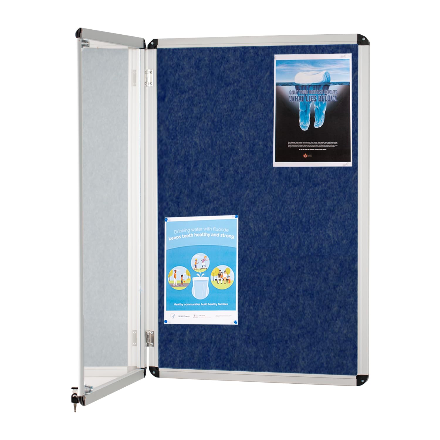 Wonderwall Budget Tamperproof Lockable Notice Board | Fire Resistant | Indoor Display Pinboard | 90 x 60 cm | 2 Locks | 5 Colours to Choose from, incl. (Dark Blue) - Office, School