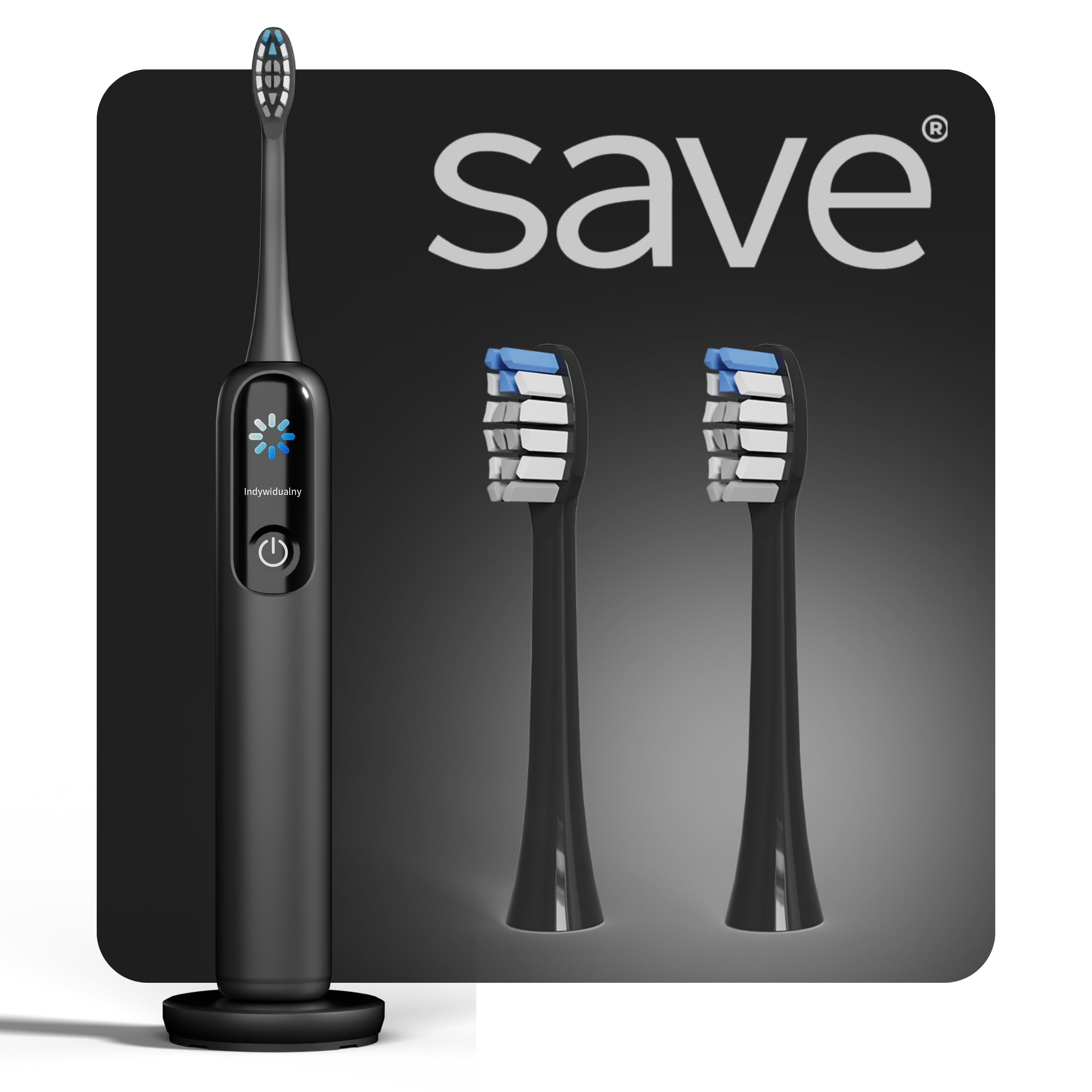 Spazzolino elettrico sonico, 120 00 giri al minuto, set di custodie per base di ricarica, 2 cappucci, nero, 4 modalità di spazzolatura, timer intelligente