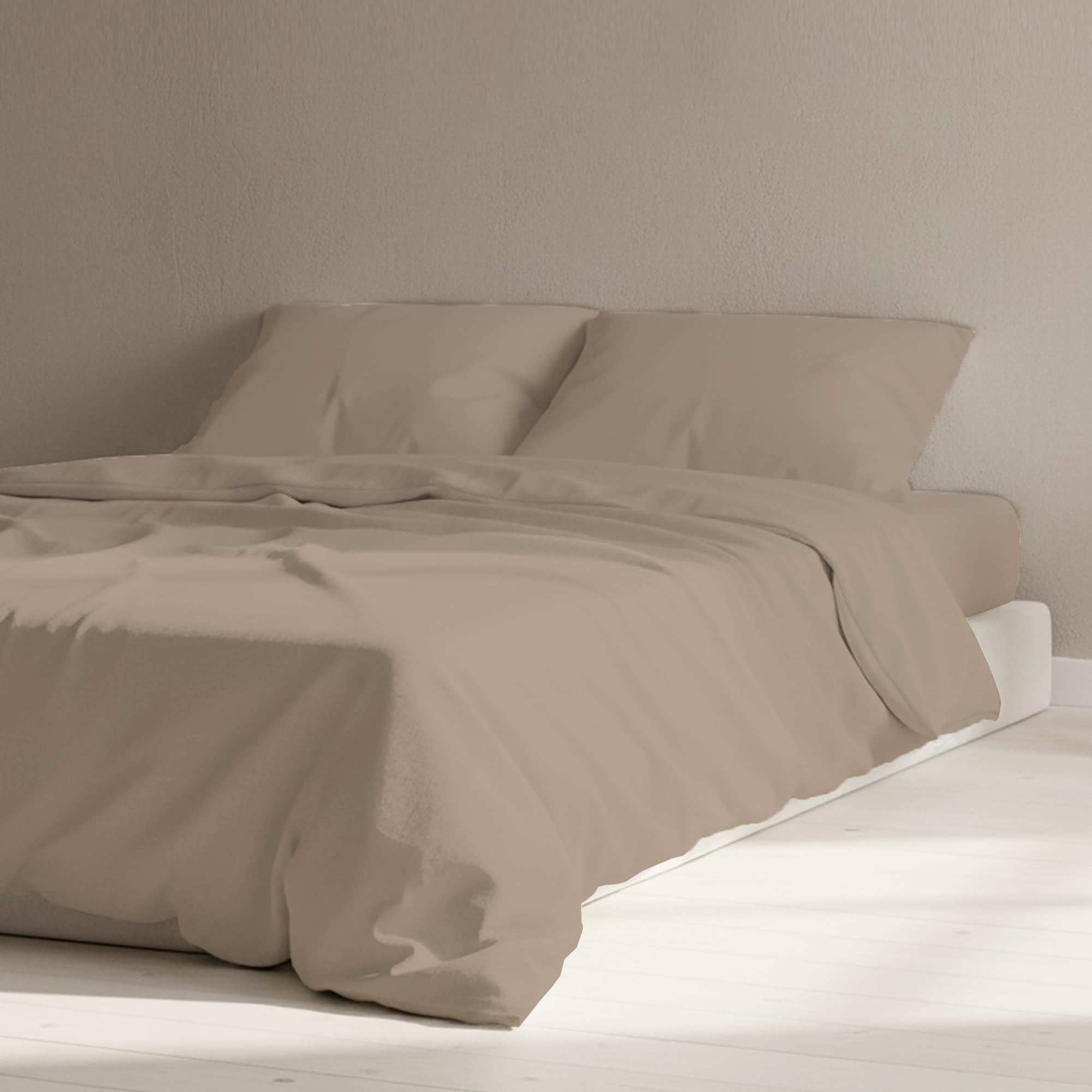 Certified Egyptian Cotton Rich Single Fitted Sheet - Hotel Quality Crisp Percale Sheets, Skin Friendly & Breathable - Snug Fit Technology 4 Corner Straps for Zero Bunching - Taupe