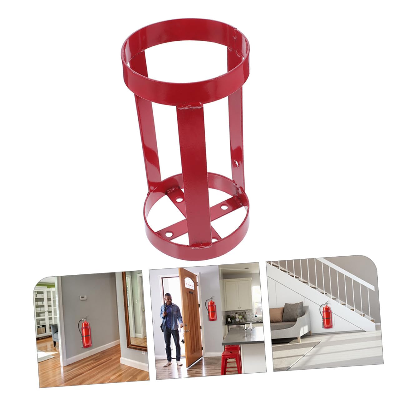 Soporte de Pared Resistente para Extintor de Incendios Rojo de Acero, Colgador Práctico y Pesado para Uso en Casa y Hotel