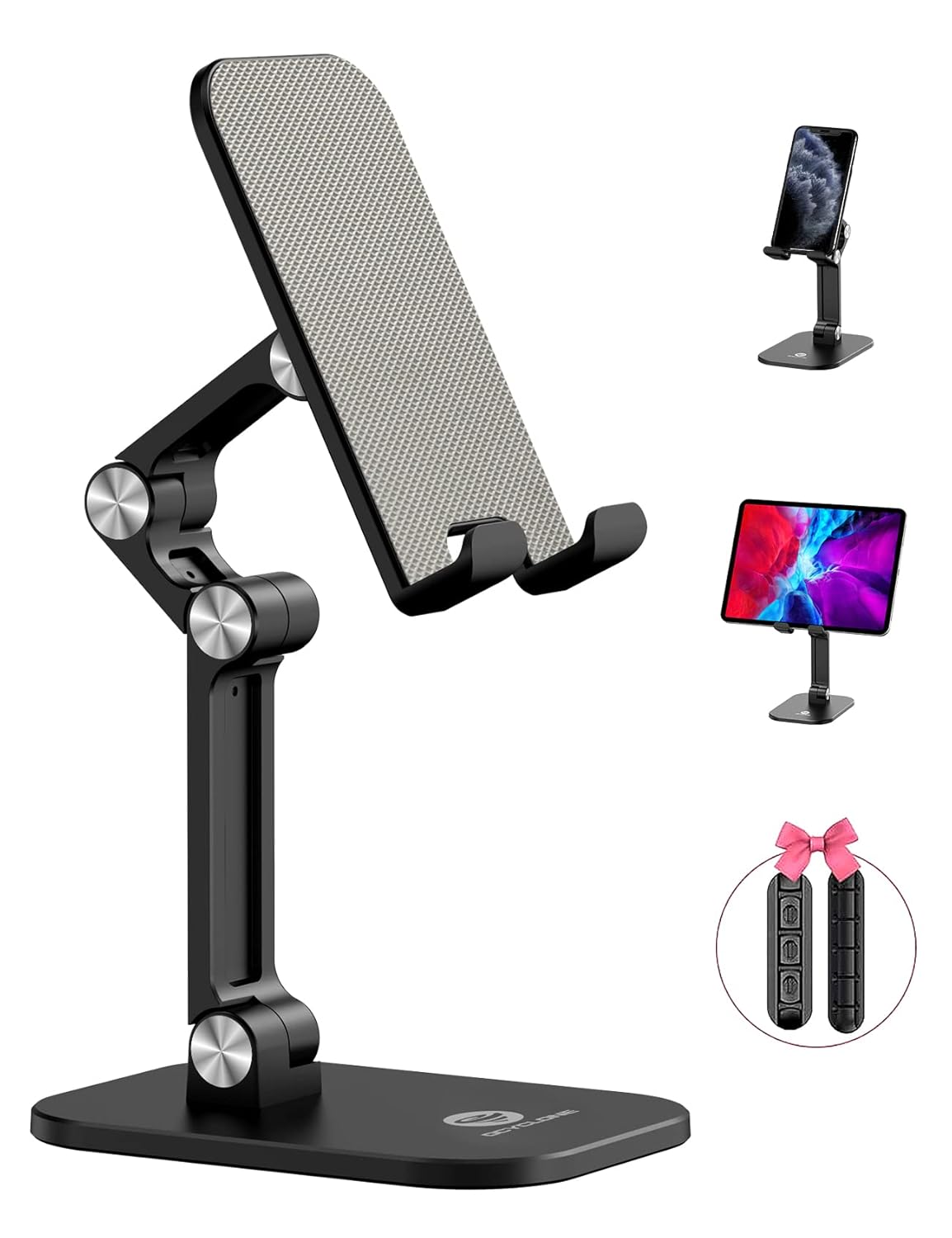 OCYCLONE Cell Phone Stand 2 PCS Cable Organizer Angle Height Adjustable iPhone Stand for Desk Foldable Cell Phone
