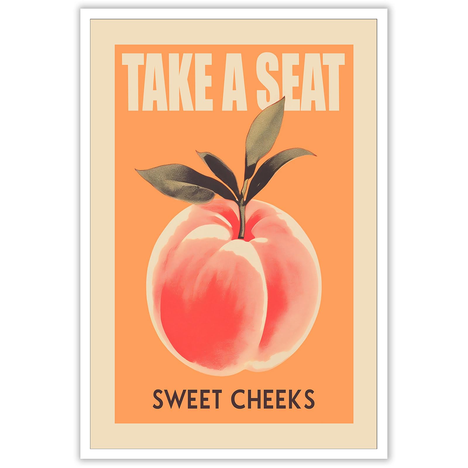 JCCSFF Trendy Take A Seat Sweet Cheeks Posters Funny Pink Abstract Peach Canvas Wall Art Delicious Food Fruits Prints Painting For Home Bedroom Dorm Wall Decor 12x16in Unframed
