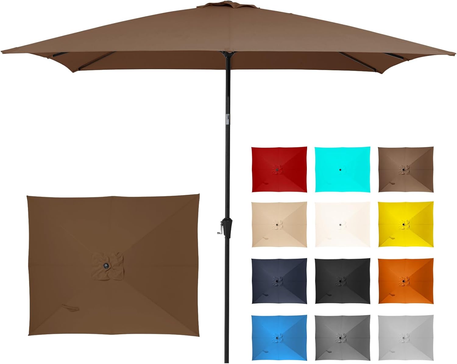 JEAREY 6.5'x10' Rectangular Patio Umbrellas Outdoor Large Market Umbrella Pool w/Push Button Tilt & Crank Lift System 6 Sturdy Ribs UV Protection Waterproof Sunproof, Brown Brown 6.5FTx10FT