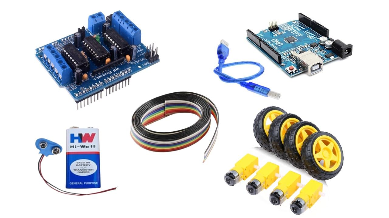 DEPOKE - UNO R3 Kit Combo Compatible with Arduino IDE | UNO R3 SMD Board with USB Cable, L293D Shield Motor Driver, 4pc Dual Shaft BO Motor with Robot Wheel, 9V Battery with Connector,1m Rainbow Wire-image-34