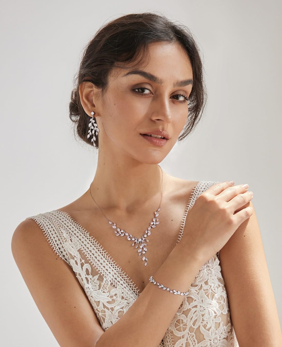SWEETV Jewelry Set for Women, Cubic Zirconia Marquise Vine Cluster Bridal Earrings and Necklace Set, Bridal Jewelry Set for Wedding Prom - Image 2