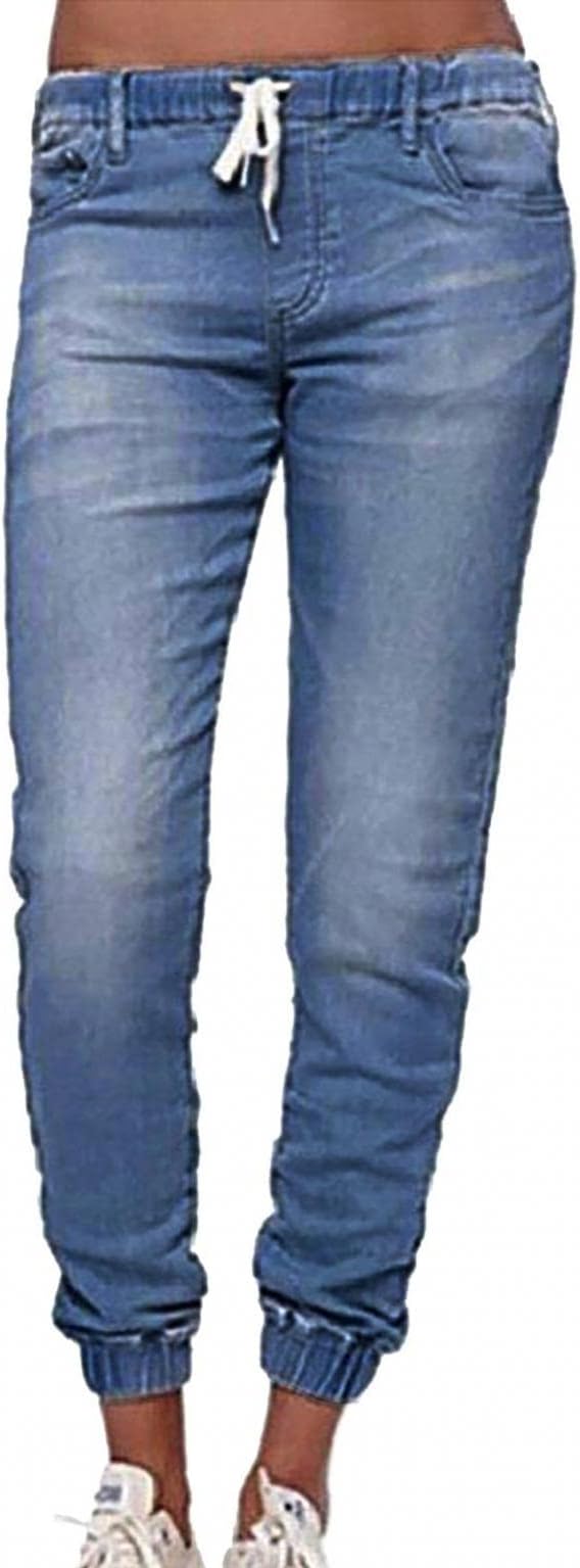 MEILIYAWomens Pull On Distressed Skinny Jeans High Waisted Drawstring Denim Joggers Casual Stretch Denim Jean Pants
