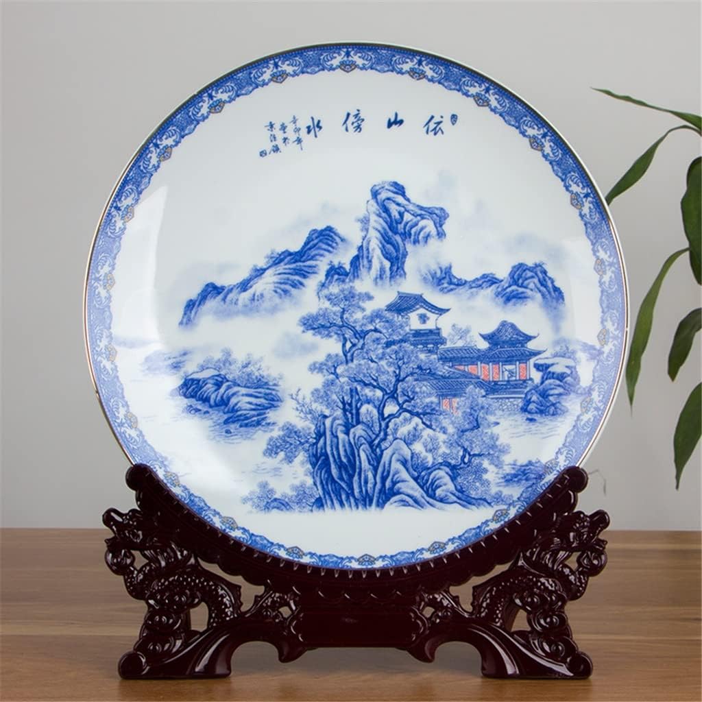 Ceramic Plate Traditional Chinese Snow Scene Porcelain Decorative Plate Metope for Living Room Hotel
