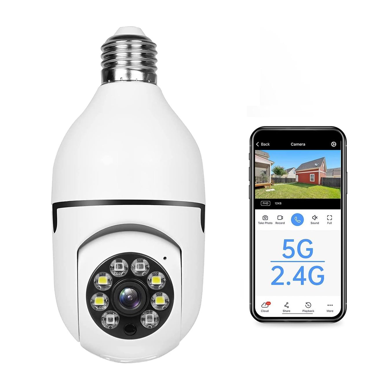 SECUEYE E26 Bulb Camera 5MP WiFi 2.4GHz 5GHz Pan/Tilt 10X Zoom Automatic Tracking Color Night Motion Detection 2-Way Audio SD Card Recording