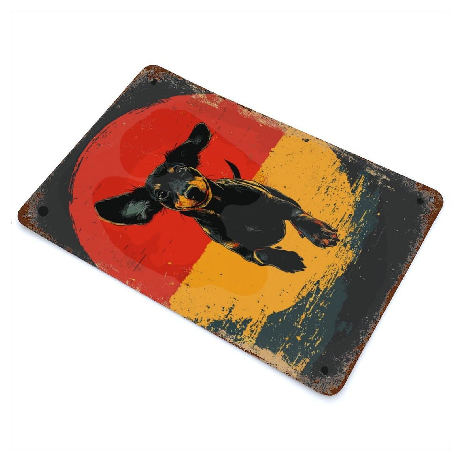 Garage Style Dachshund Running Sunset Vintage Rust Metal Sign 11.8"x7.9", Industrial Home Decor for Bar And Workshop