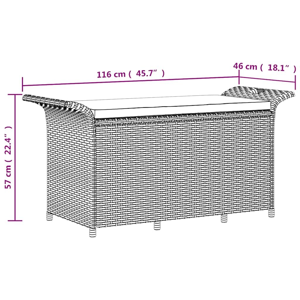2-Seater Wicker Outdoor Storage Bench with Cushion, Black