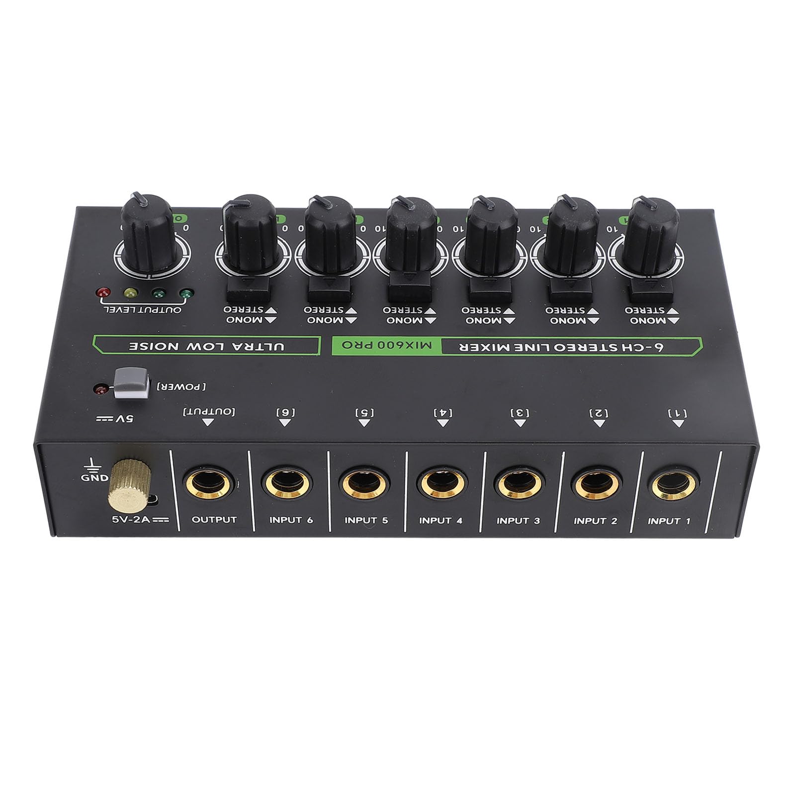 Mixer a 6 Canali - Mixer Audio Stereo Mini 6, Basso Rumore per Sub-mixing di Precisione, Mixer di Linea Stereo Ideale per Microfoni, Chitarre, Bassi, Palco, Porta da 6,35 Mm