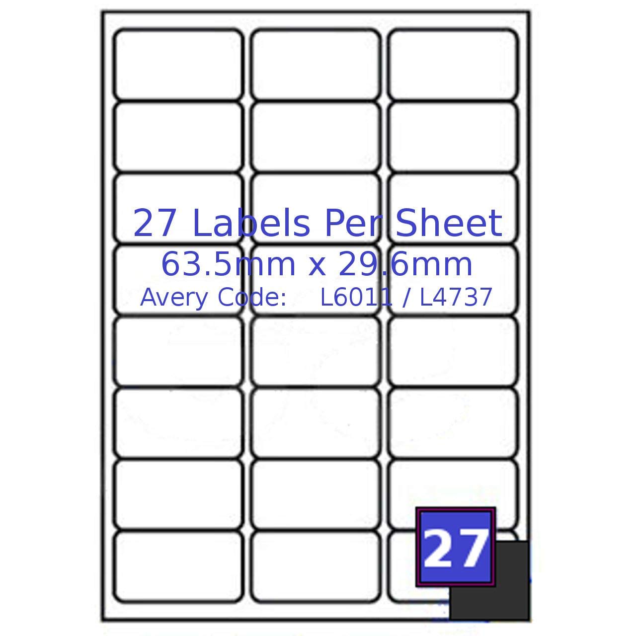 2000x 27 Labels Per Sheet A4 Address Labels Sticky Self Adhesive Peel Out Notes Paper Ideal for Inkjet Copier Laser Printer
