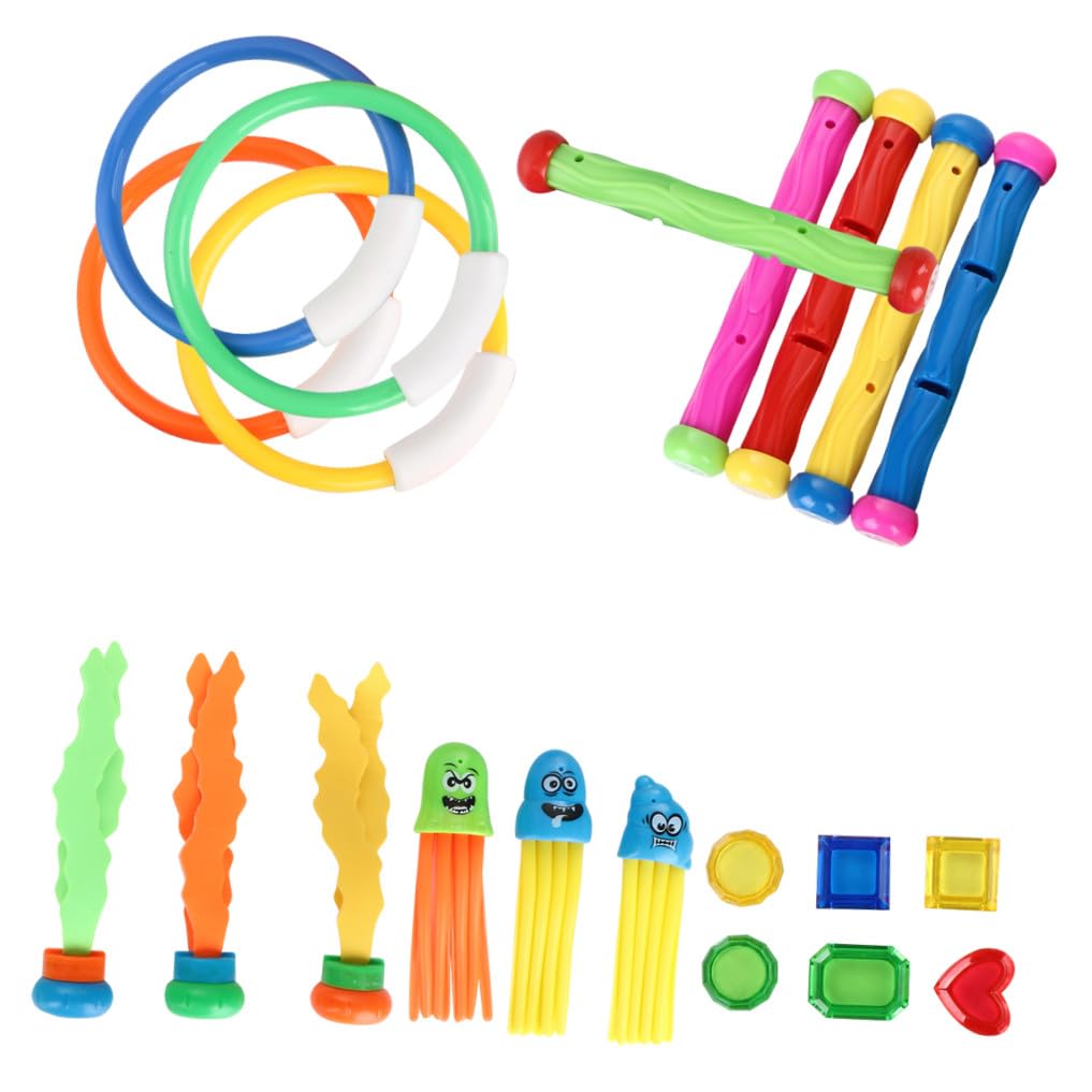 21 pièces Jeu de Plongée Garçon Fille Jouets Piscine Bâtons Anneaux Algues Gemmes Couleurs Aléatoires pour Débutants Couleur Aléatoire Couleur Aléatoire