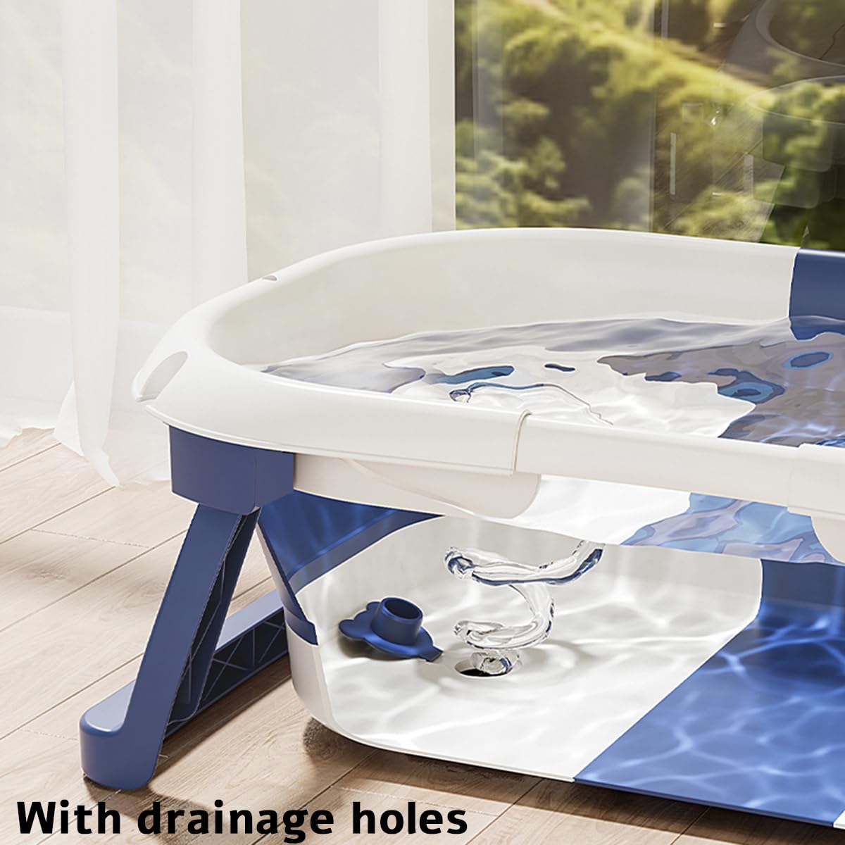 Collapsible Baby Bathtub with Bath Pad Portable Bathtub with Thermometer and Drain Hole Baby Bathtub for Infants to Toddler 0-36 Months