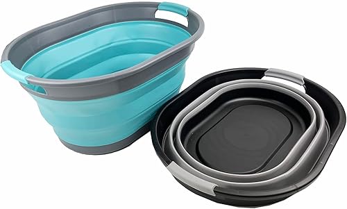 Miniatura 3 de SAMMSAMMART - Juego de 2 cestas plegables ovaladas de plástico para la ropa sucia de 28 litros (7.4 galones), contenedor de almacenamiento plegable,