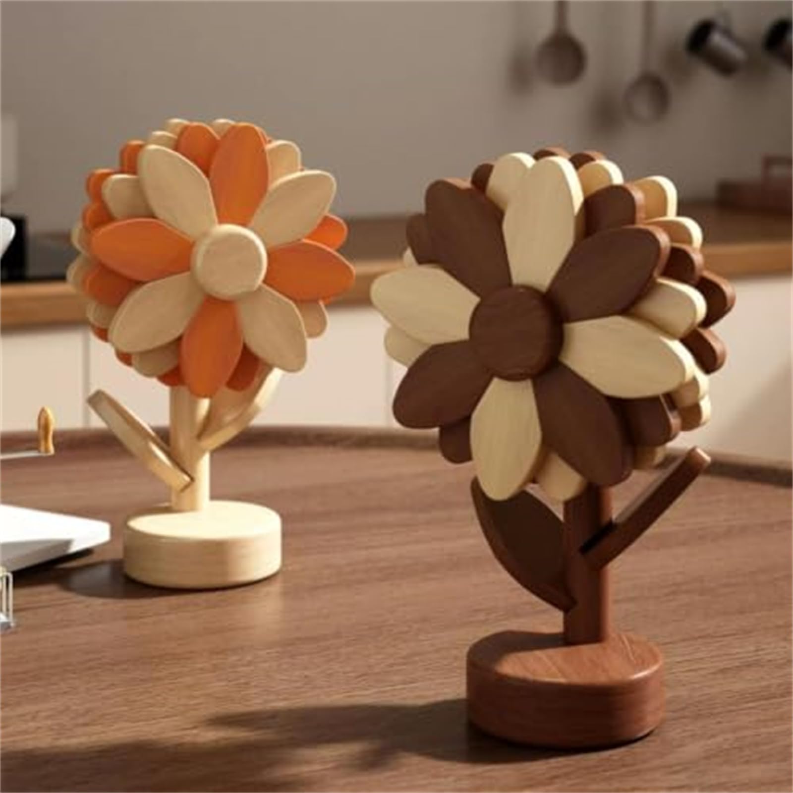 sous-Plats en Bois en Forme de Tournesol pour Plats Chauds (#E)