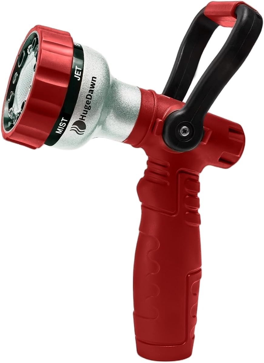 Garden Hose Nozzle, 6 Spray Patterns Heavy Duty Metal Water Nozzle with High Pressure for Watering, Cleaning, Washing (Red)