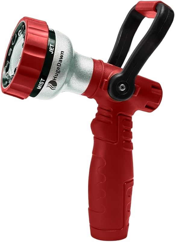 Garden Hose Nozzle, 6 Spray Patterns Heavy Duty Metal Water Nozzle with High Pressure for Watering, Cleaning, Washing (Red)