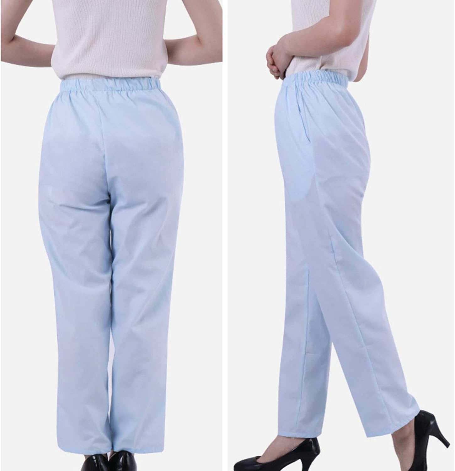 Women Baggy Classic Trousers Plus Sizes Workwear Stretch Scrubs Pant Mid Rise Straight Leg Pull-On Cargo