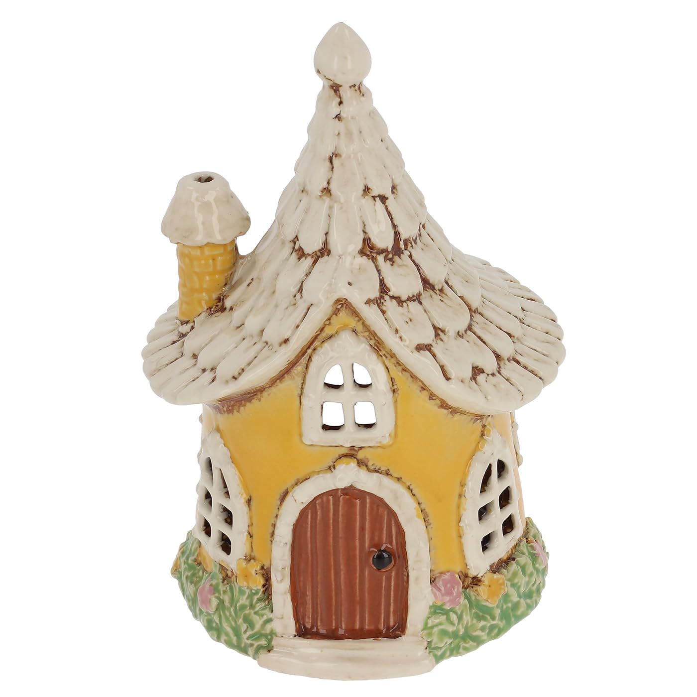 Village Pottery Small Yellow Round Garden Cottage Tea Light Candle Holder