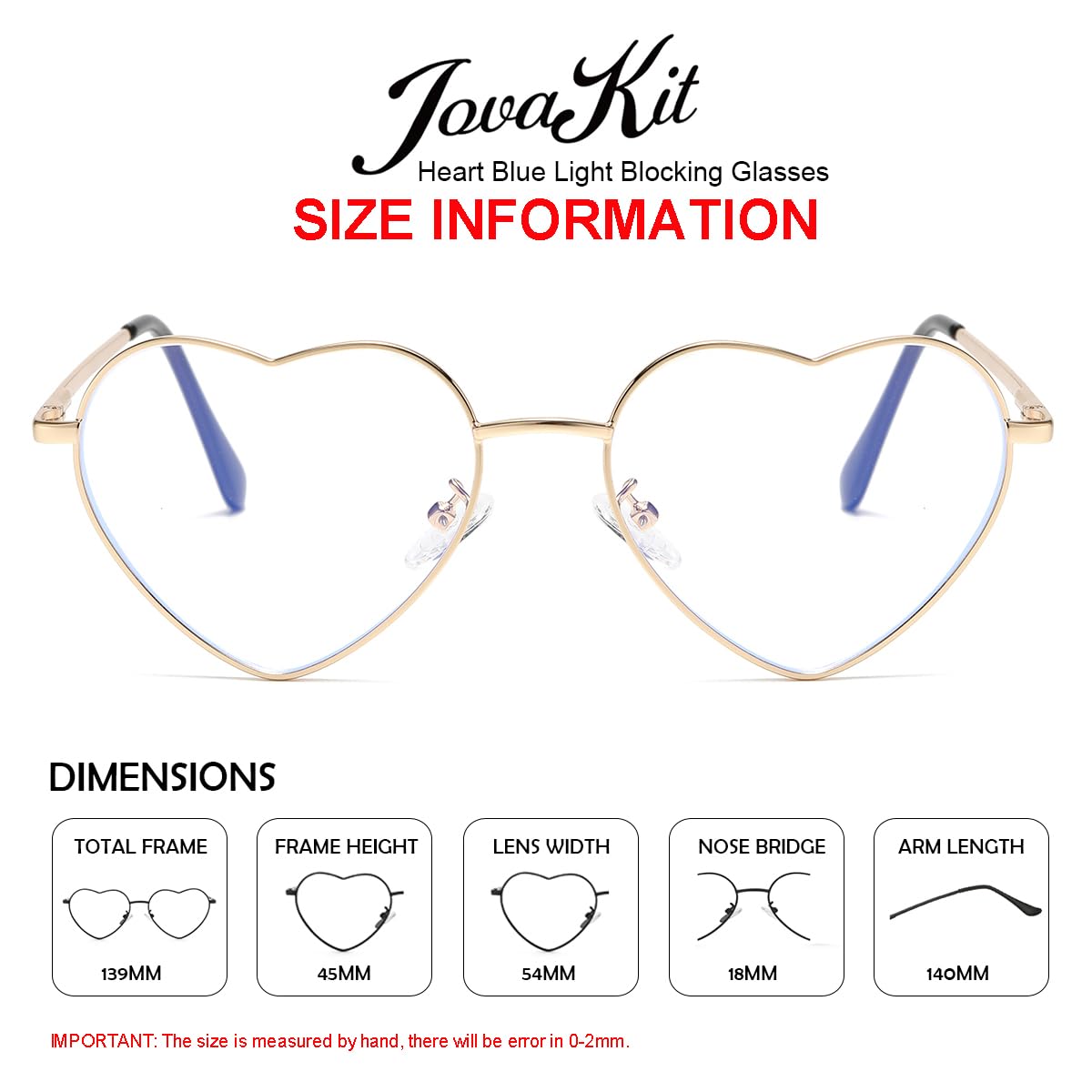 JOVAKIT - Occhiali da vista a forma di cuore con blocco della luce blu, da donna, alla moda, vintage, con montatura in metallo
