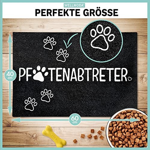 WELLMODA® Premium Fussmatte I „Pfotenabtreter“ I Rutschfest & Waschbar I Geschenkidee für Tierliebhaber I Lustige Pfoten Fußmatte für außen & Innen I Made in Germany I 40x60 cm (Schwarz/6mm)
