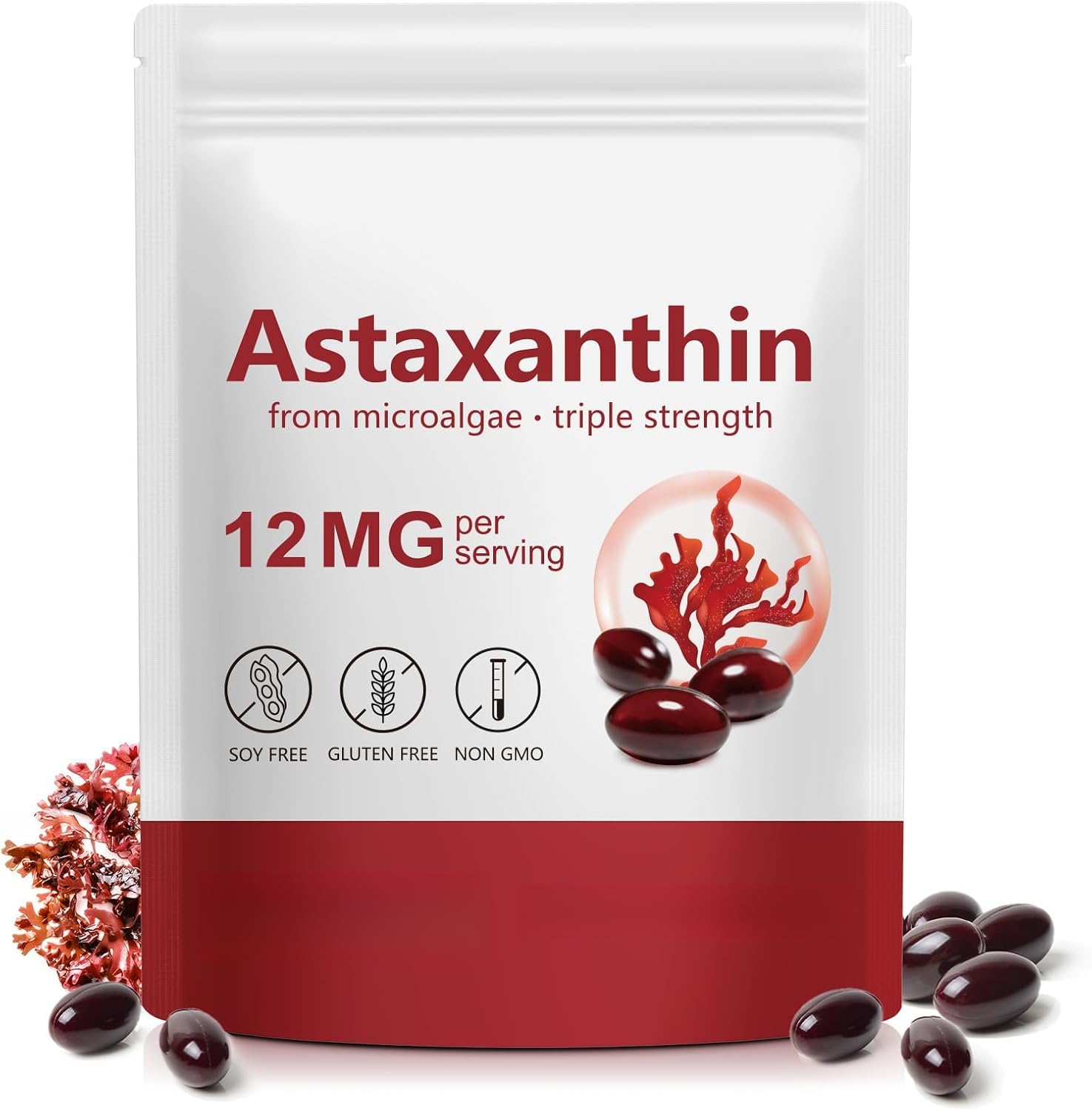 Astaxantina Premium, Supporto Antiossidante per la Salute di Occhi, Pelle, Articolazioni e Circolazione, Senza OGM & Senza Glutine