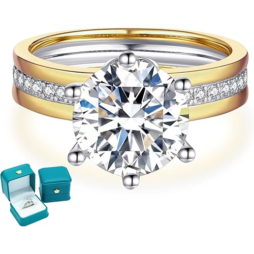 Moissanite Engagement Rings for Women, S925 Sterling Silver 6 Prong Solitaire Moissanite Promise Rings, D Color VVS1 Clarity Brilliant Round Cut Wedding Bands Moissanite Ring