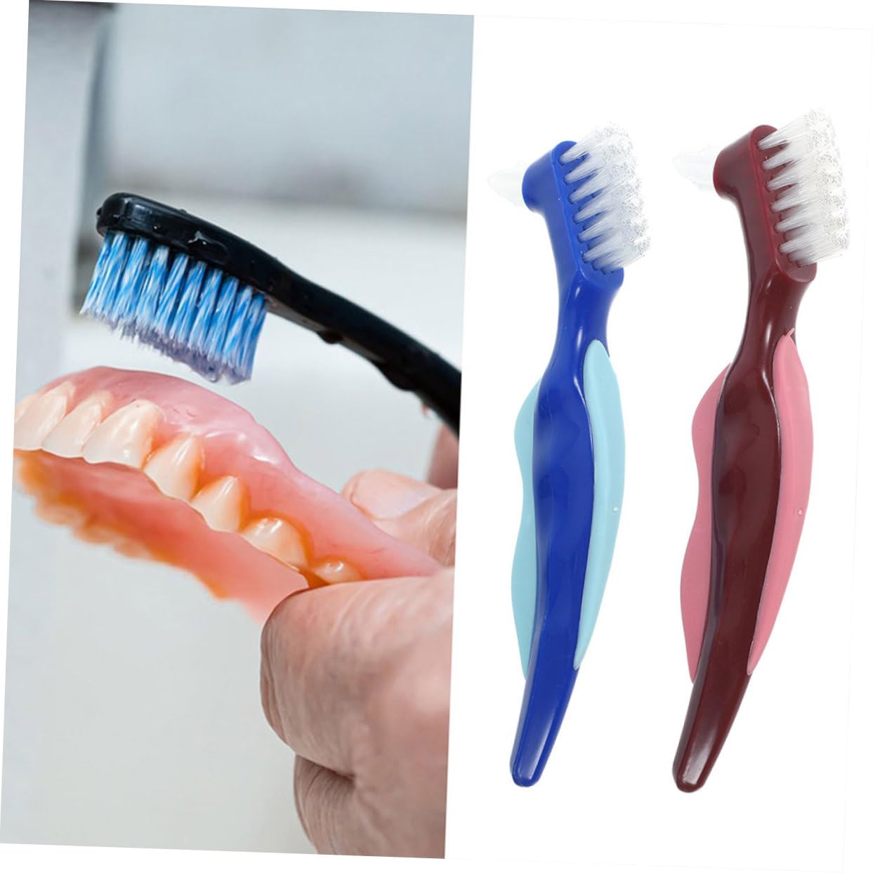 CALLARON 10pezzi Spazzolini Per Dentiere Testine Doppie Spazzole Per La Dentiere Facili Usare Design Compatto e Portatile